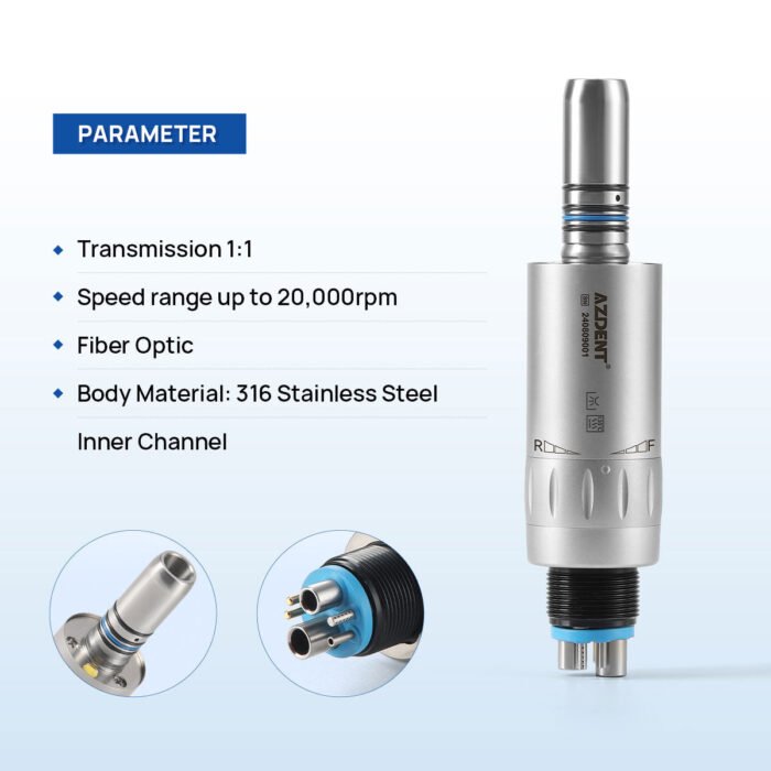 Dental Mini 4:1 Contra Angle Fiber Optic Low Speed Handpiece / Mini Fiber Optic Air Motor 6 Hole - Image 5
