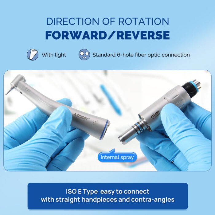 Dental Mini 16:1 Fiber Optic Contra Angle Low Speed Handpiece / Mini Fiber Optic Air Motor 6 Hole - Image 5