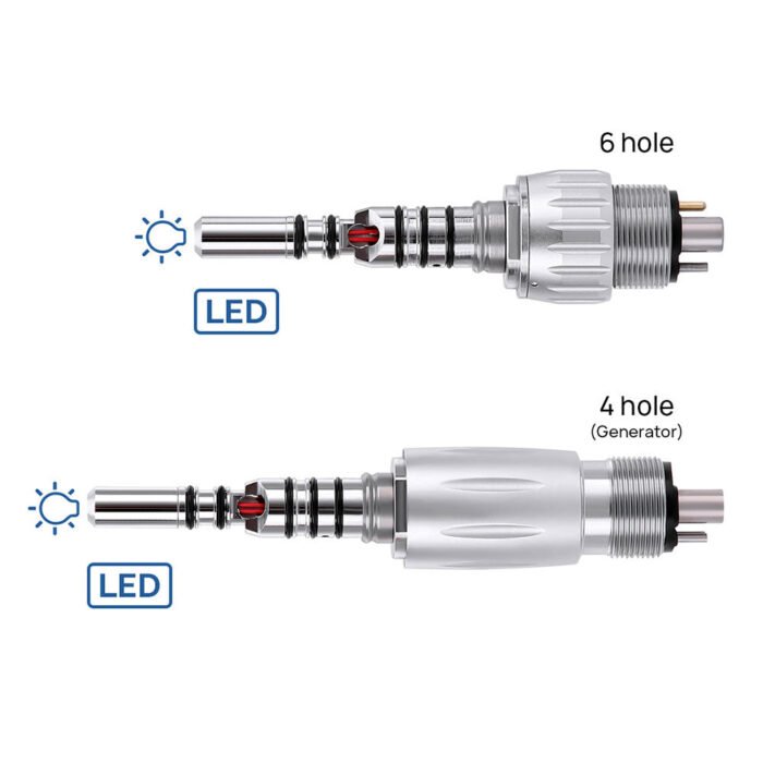 Dental LED Fiber Optic High Speed Handpiece Standard Head Push Button Three Water Spray / 4 or 6 Holes Quick Coupler - Image 5