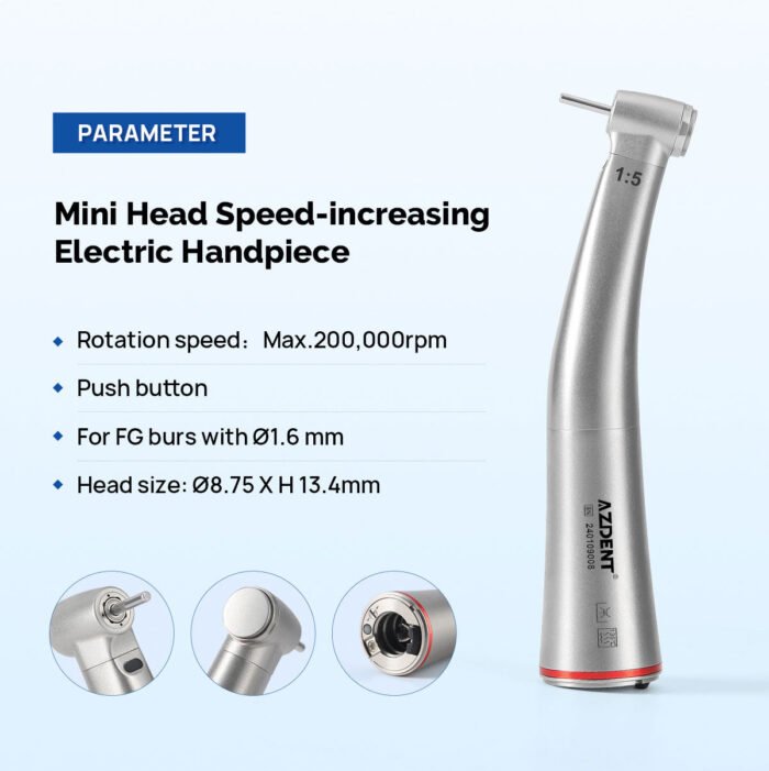 Dental Mini 1:5 Fiber Optic Increasing Electric Contra Angle Handpiece / Mini Fiber Optic Air Motor 6 Hole - Image 10