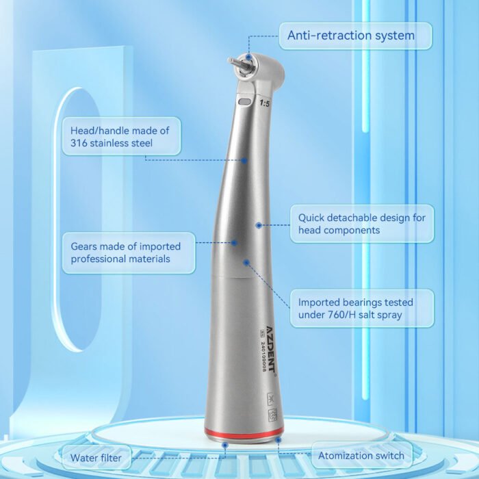 Dental Mini 1:5 Fiber Optic Increasing Electric Contra Angle Handpiece / Mini Fiber Optic Air Motor 6 Hole - Image 2