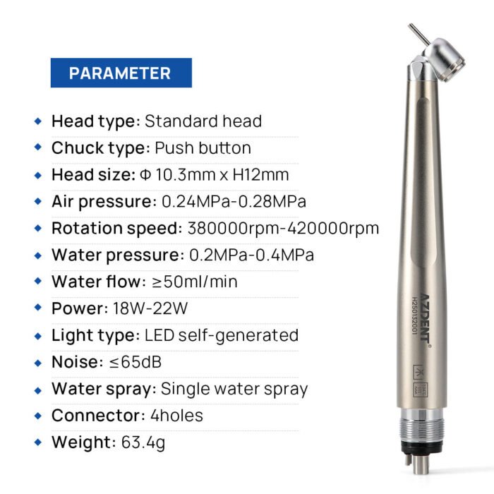 Dental 45 Degree LED High Speed Handpiece E-generator Standard Head Push Button 4 Hole - Image 4