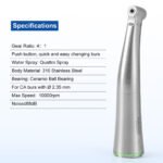Dental Mini 4:1 Contra Angle Fiber Optic Low Speed Handpiece / Mini Fiber Optic Air Motor 6 Hole - Image 13