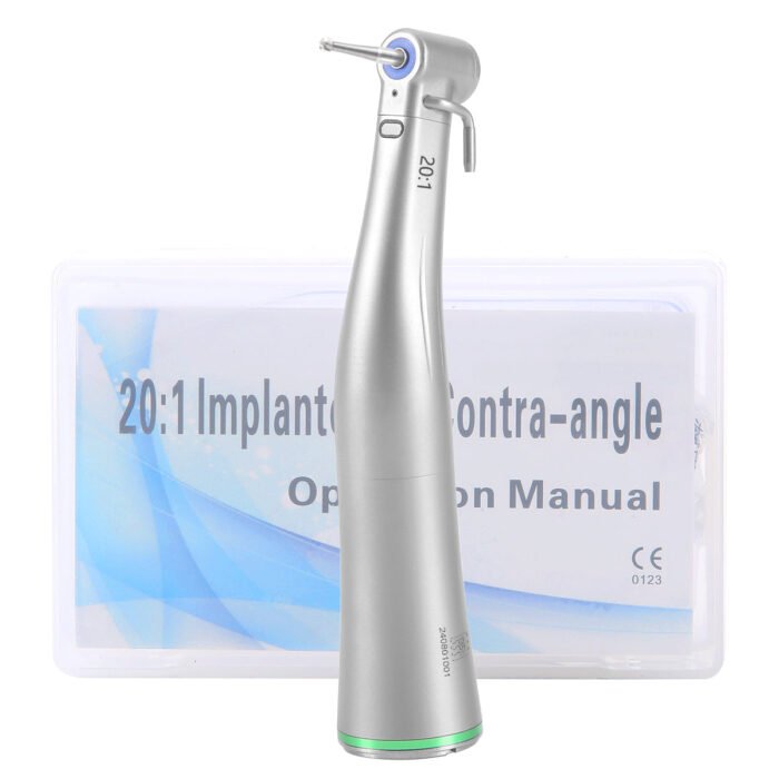 Dental LED Fiber Optic 20:1 Implant Contra Angle Low Speed Handpiece Push Button Stainless Steel Body - Image 6