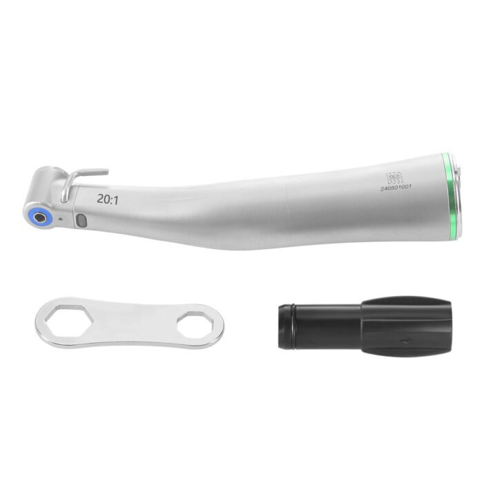 Dental LED Fiber Optic 20:1 Implant Contra Angle Low Speed Handpiece Push Button Stainless Steel Body - Image 2